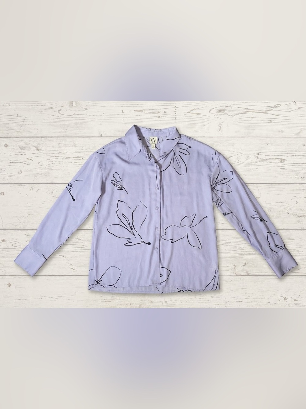 Worthington Lavender Floral Button Down Shirt Blouse Top Sz Medium Abstract